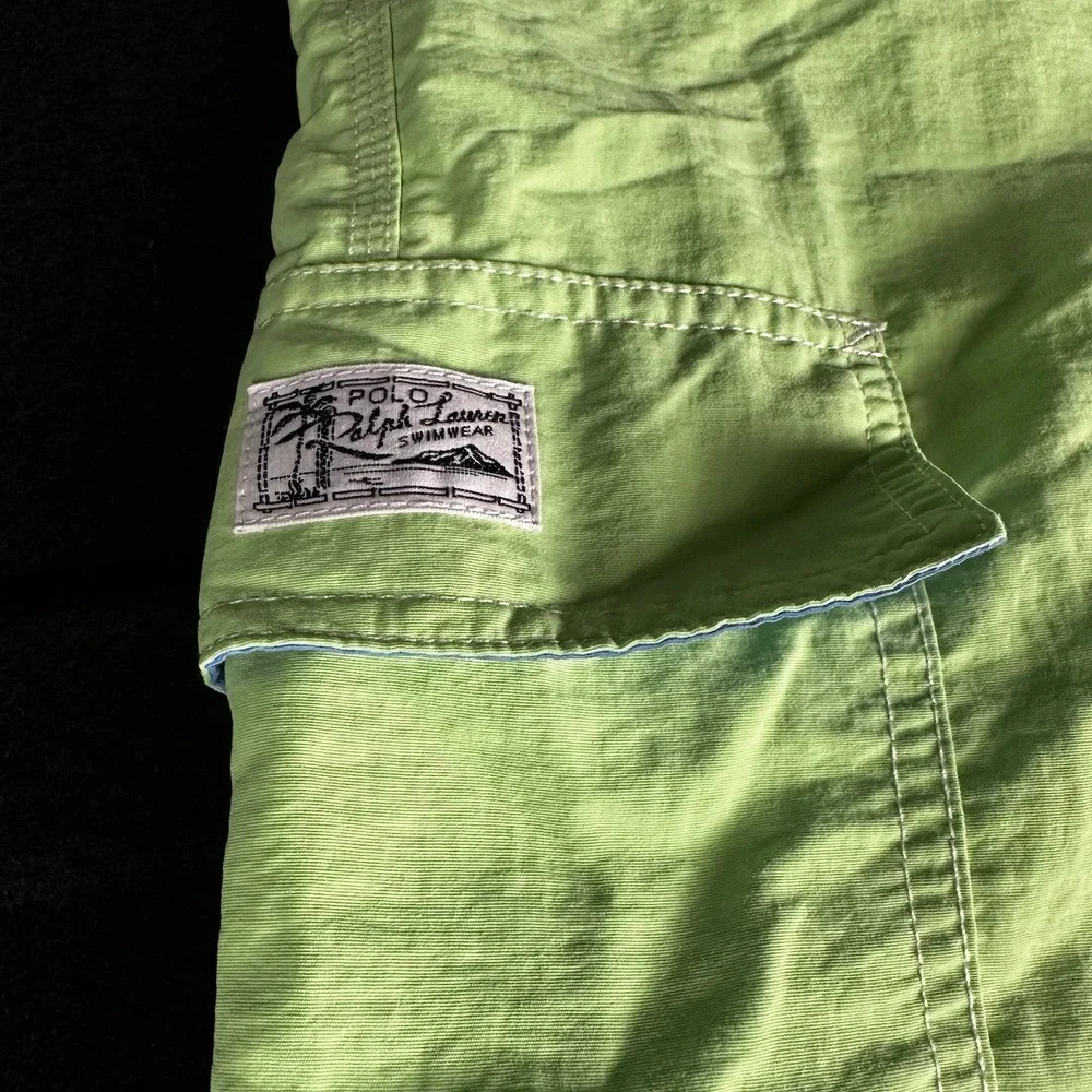 Polo Ralph Lauren Mens Swim Trunks Green Cargo Pocket Mesh Lined Size Small
